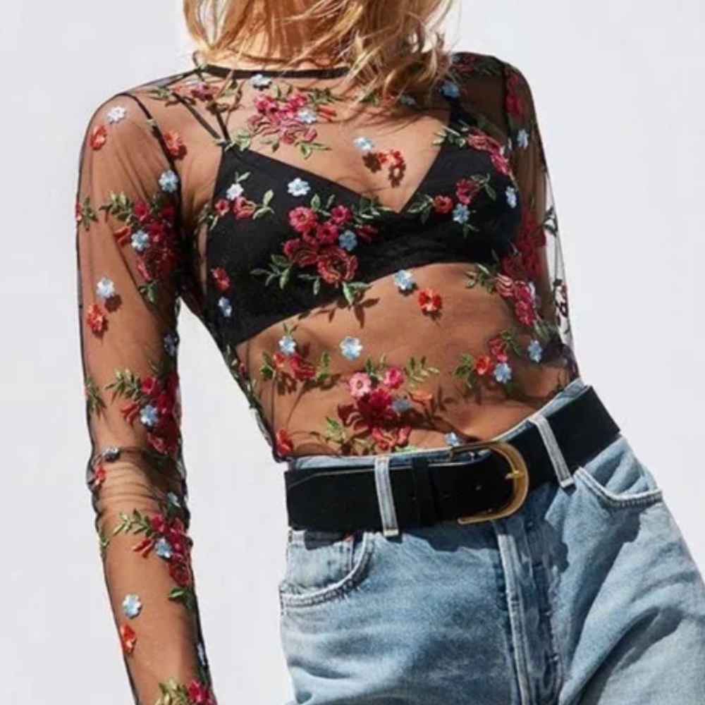 Floral Mesh Long Sleeve Top